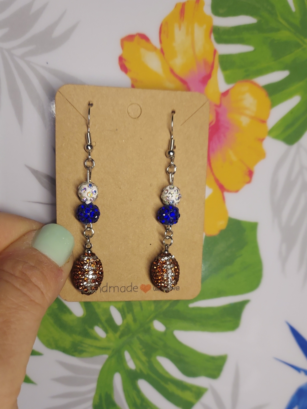Handmade Football Earrings in Blue, White For Bills Or Cowboys Fans
